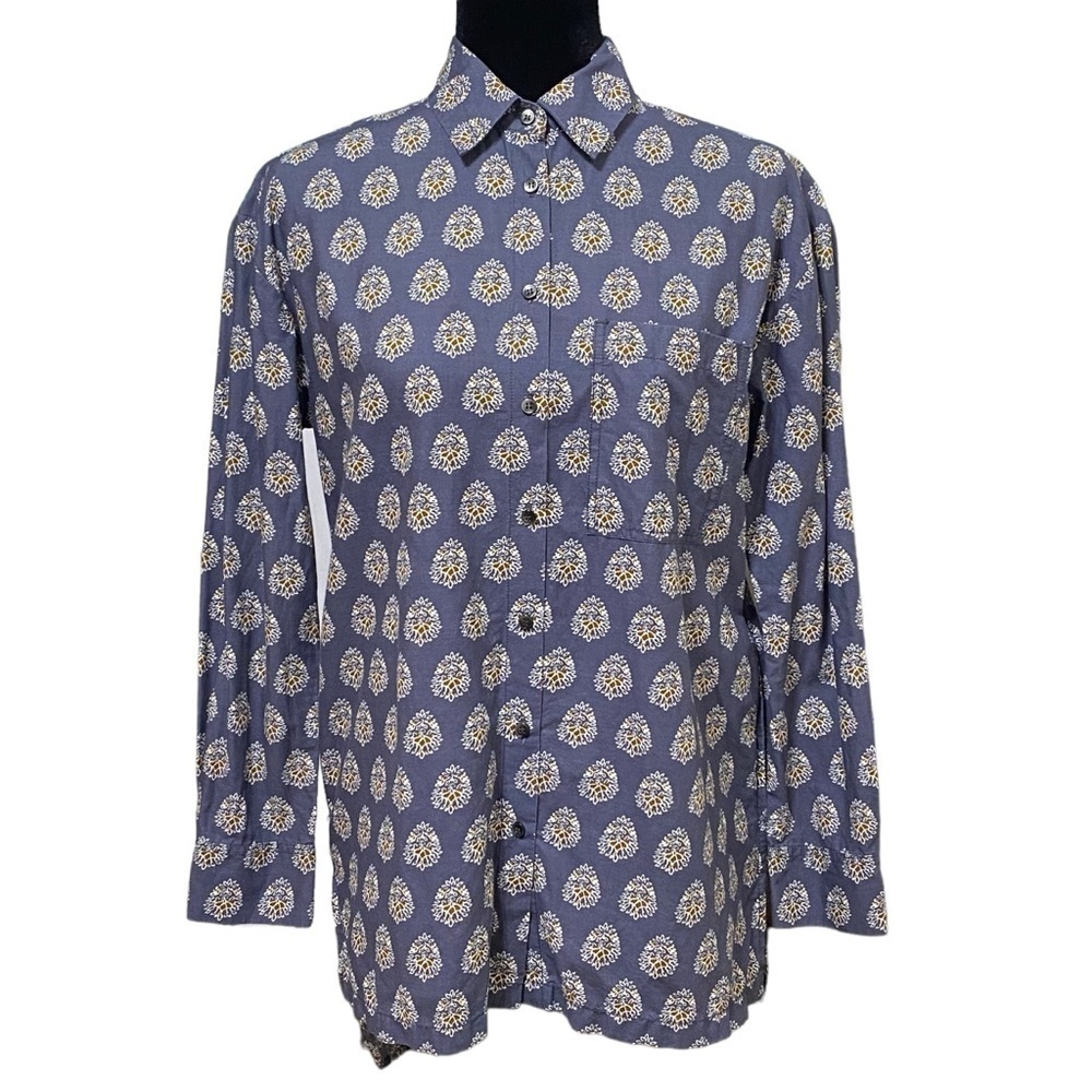 Madewell Blue Medallion Print Tunic XS High Low Hem Button Front Pockets
